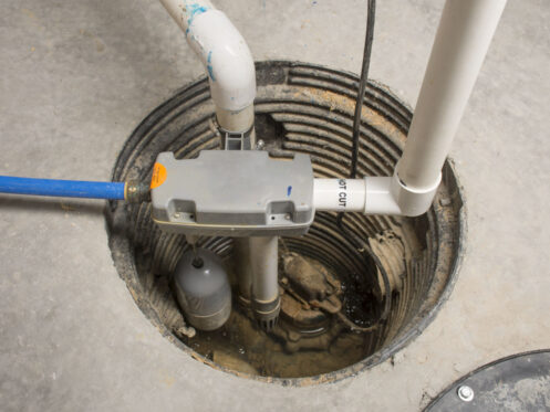 Sump pump in a basement