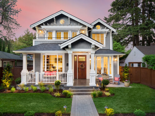 Beautiful home with outdoor lighting